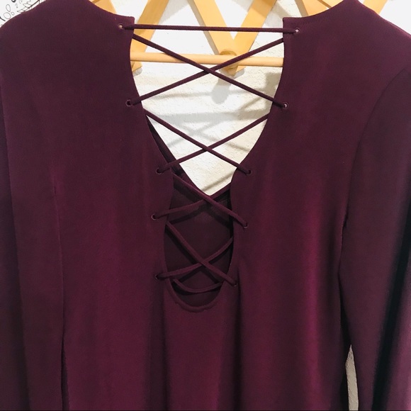 Express Crisscrossed Long Sleeve Plum Top Sz S - Picture 8 of 9